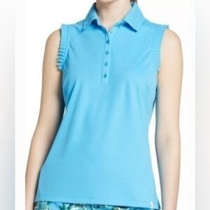 NWT Lady Hagen Ruffle Sleeveless Polo Blue Oasis